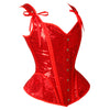 Renaissance Victorian Glitter Shiny Overbust Sleeveless Red Corset Crop Top Side View