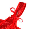 Vintage Sparkle Sequin Red Boned Push Up Waist Cincher Overbust Corset Crop Top Detail View