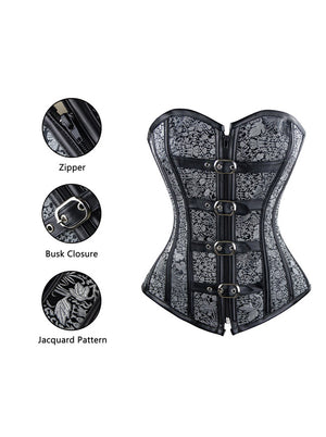 Classical Floral Jacquard Strapless Lace Up Bustier Corset with Buckled