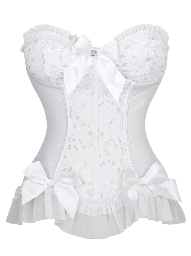 Sweetheart Ruffle Floral Boned Bridal Corset Bustier Top Detail View