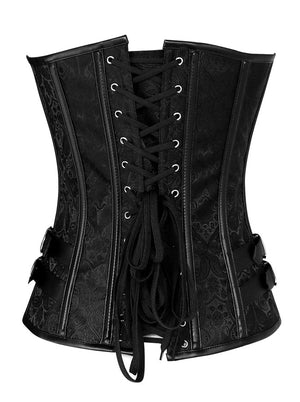 Classical Vintage Palace Series Lady Black Brocade Punk Gothic Strapless Lace Up Body Shapewear Overbust Corset Tops Back View