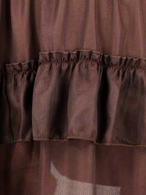 Women's Fashion Cyberpunk High Low Ruffle Halloween Skirt Coffee Detail View
